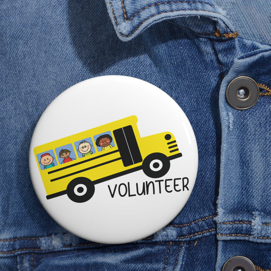 Volunteer Bus Pin Buttons, School Bus Pin Buttons, Cute Children's Bus Pin Buttons