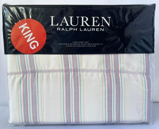 Lauren Ralph Lauren Claudia Stripe 4 pc King Sheet Set Multi Pink Stripe on