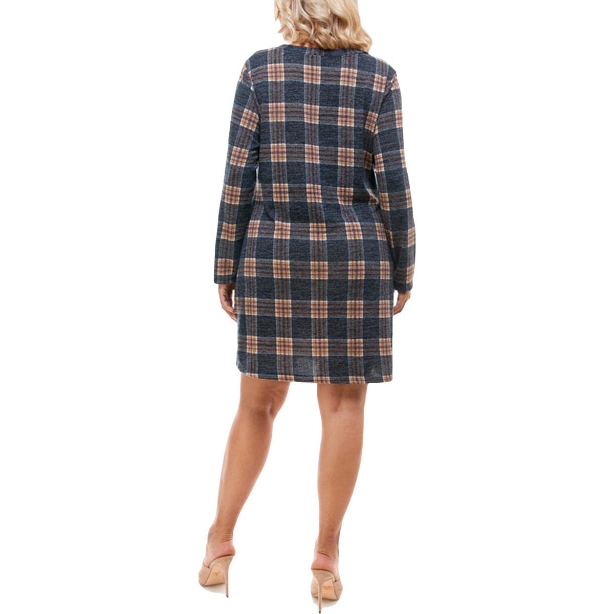 Monteau Womens Plus Pocket Plaid Sweaterdress Navy 2X