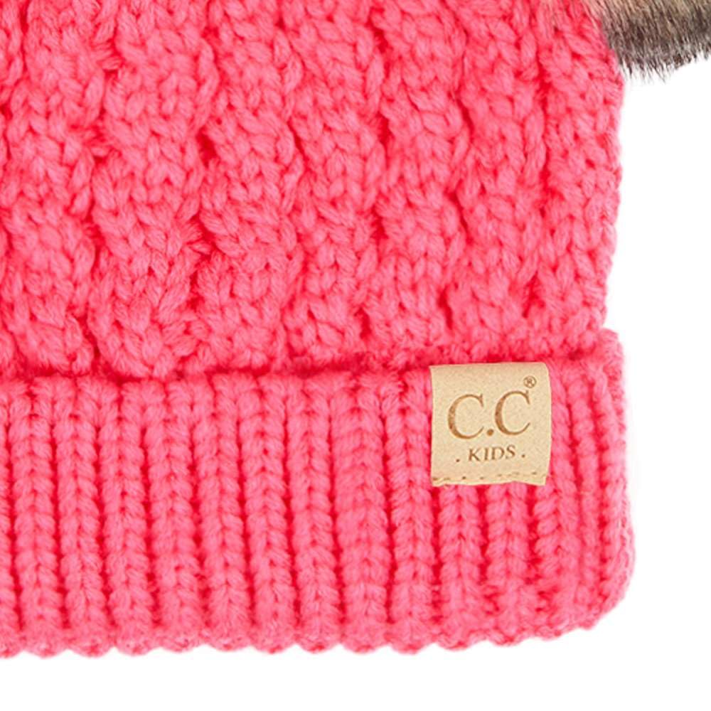 C.C Kids' Cable Knit Double Pom Beanie for Kids - Comfortable Soft Warm Children