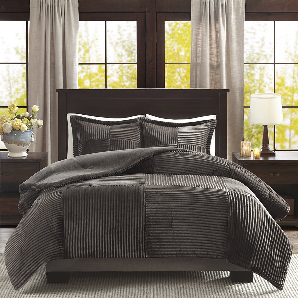 Premier Comfort Parker Corduroy Ultra Soft Luxury Premium Plush Comforter Mini Bedding Set, Full/Queen, Grey