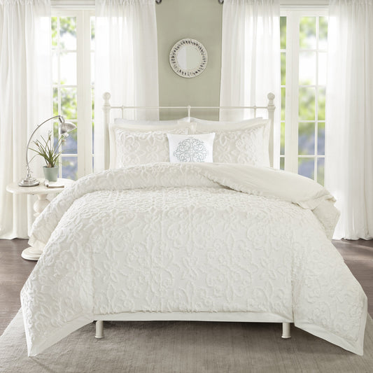 Madison Park King/Cal King Sabrina 4-Piece Tufted Chenille Comforter Set, Off-White