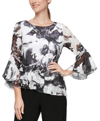 Alex Evenings Abstract-Print Bell-Sleeve Top
