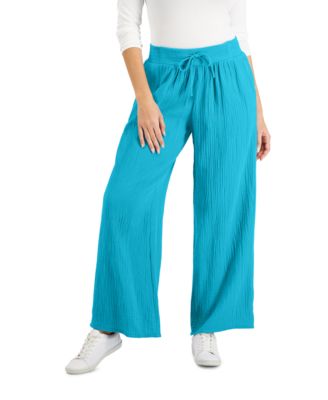 Jm Collection Petite Cotton Gauze Wide-Leg Pants, Created for Macy's