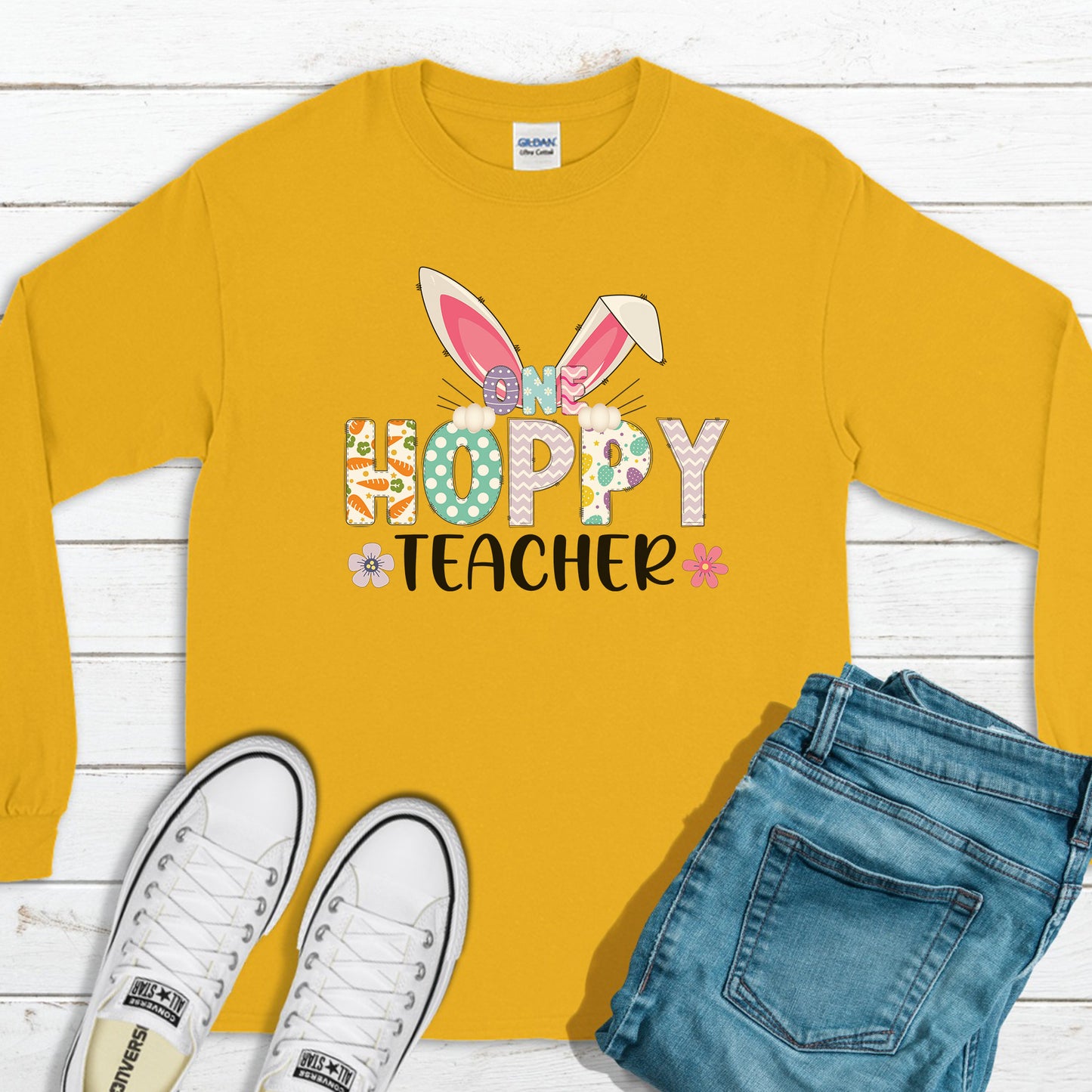 One Hoppy Teacher Sweatshirt, Easter Outfit, Happy Easter Sweatshirt, Easter Bunny Sweatshirt