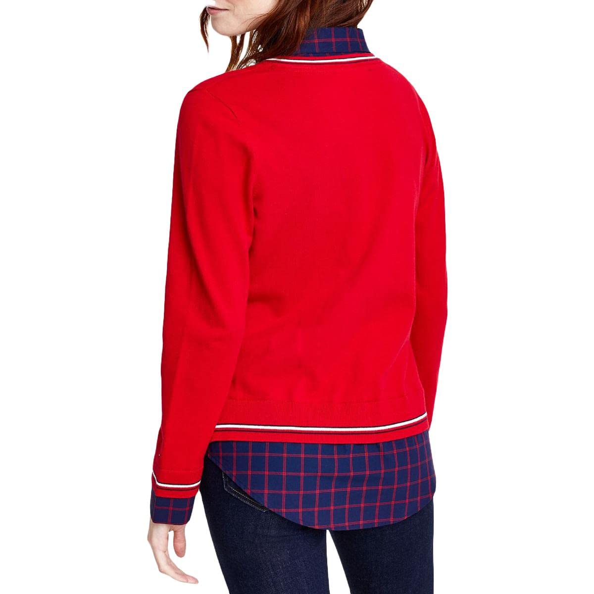 Tommy Hilfiger Womens Layered Striped Edge Pullover Sweater Red L
