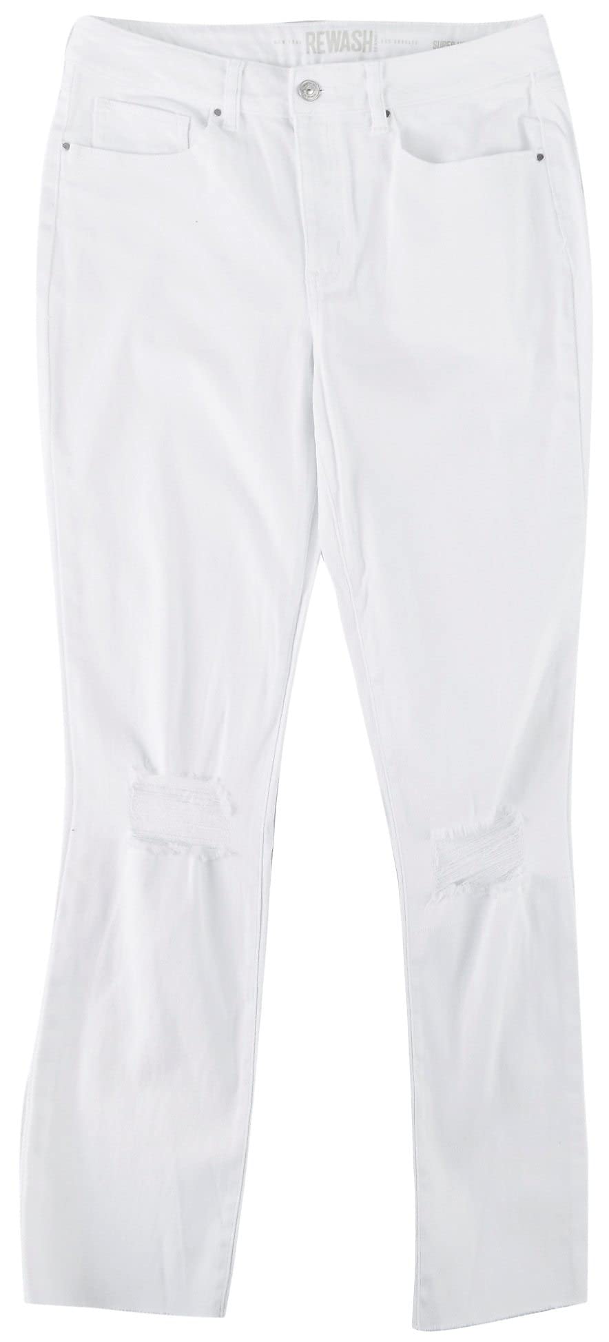 Rewash Juniors Super High Rise Shreded Knee Mom Jeans 11 White