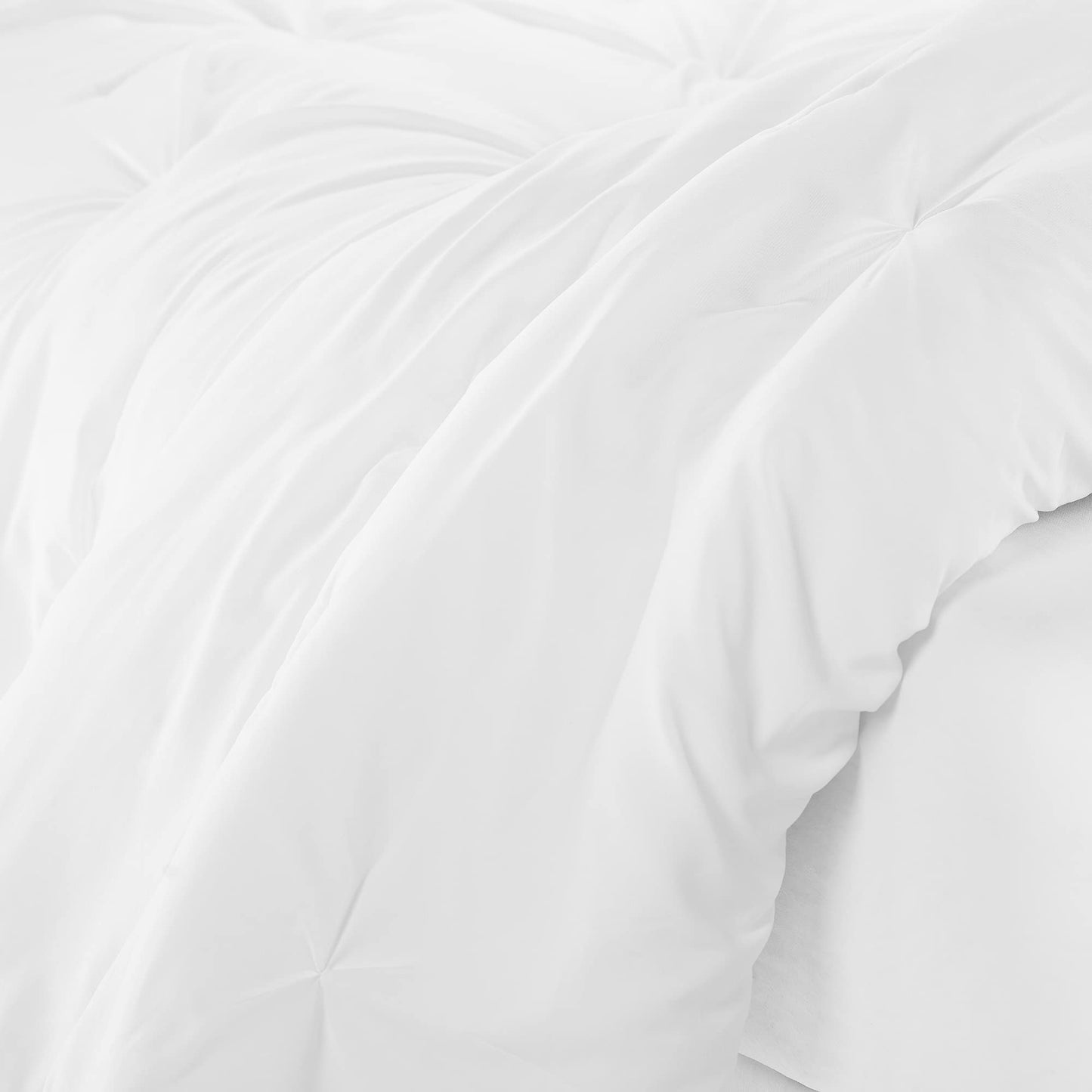 Serta Simply Clean Antimicrobial 3-Piece White Solid Pleated Comforter Set,