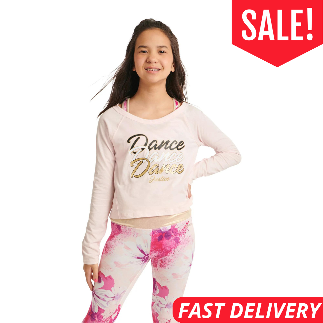 Justice Girls Long Sleeve Dance T-Shirt, Sizes XS-XL, Kids Girls Shirt