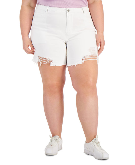 Tinseltown Women's Trendy Plus Size High-Rise Relaxed Mom Shorts White