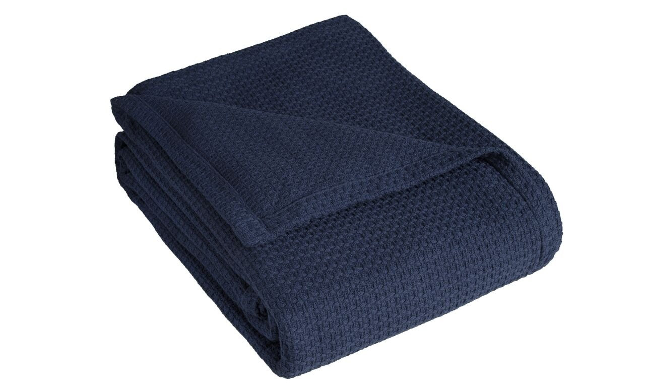 Beatrice Home Fashions Grand Hotel Lightweight All-Natural 100% Cotton Blanket, Twin, Navy
