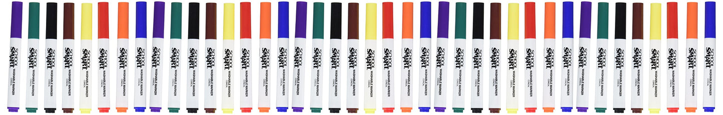 School Smart Washable Marker Classroom Pack, Conical Tip, Assorted Colors, Pack of 200