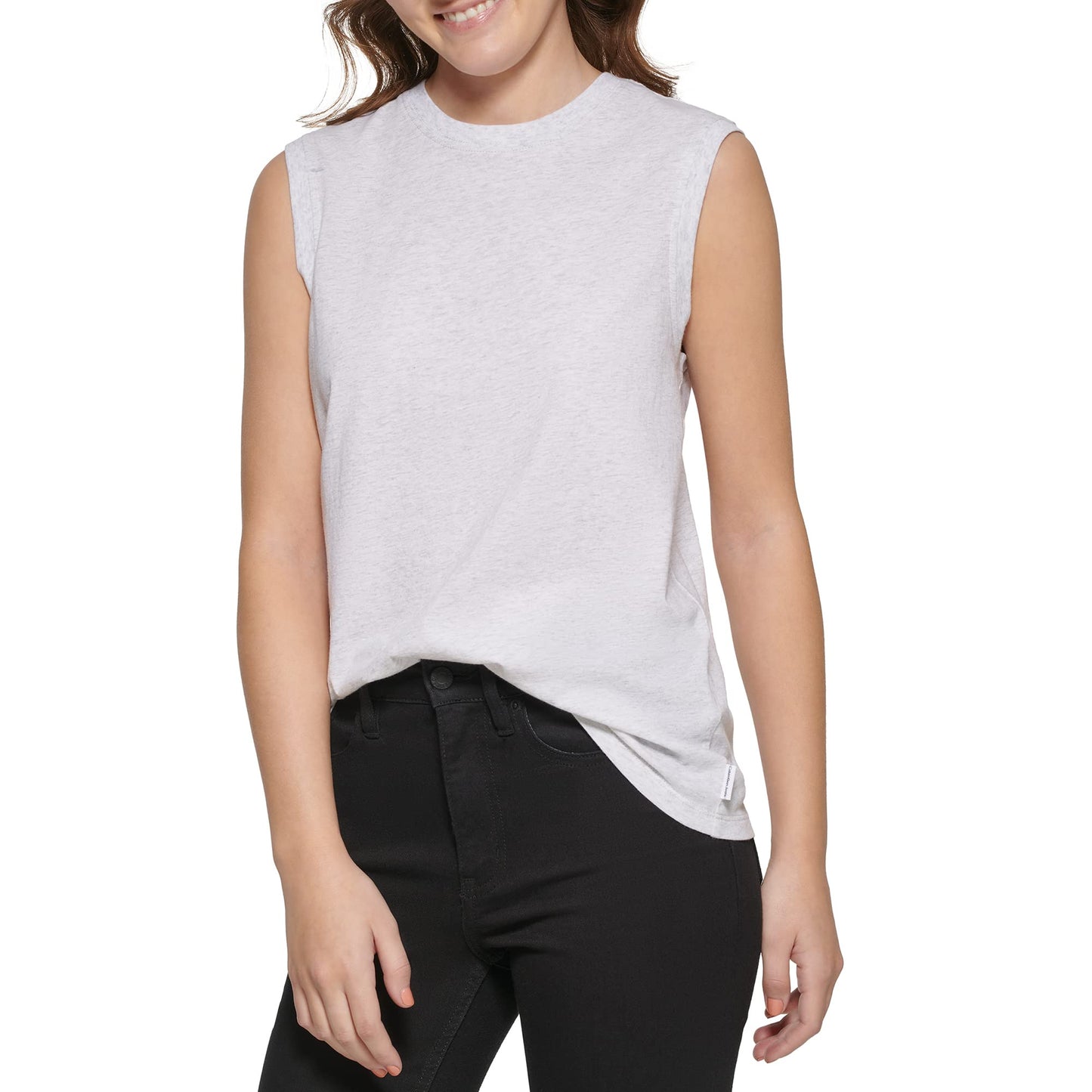 Calvin Klein Jeans Women's Crew Neck Muscle Tee, Optic Heather, Extra Large