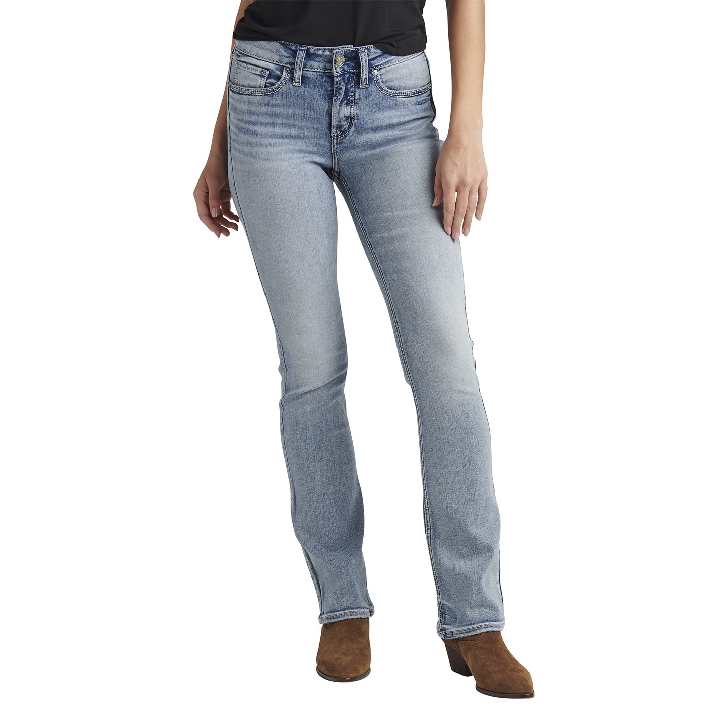 Silver Jeans Co. Women's Suki Mid Rise Slim Bootcut Jeans, Waist Sizes 24-36