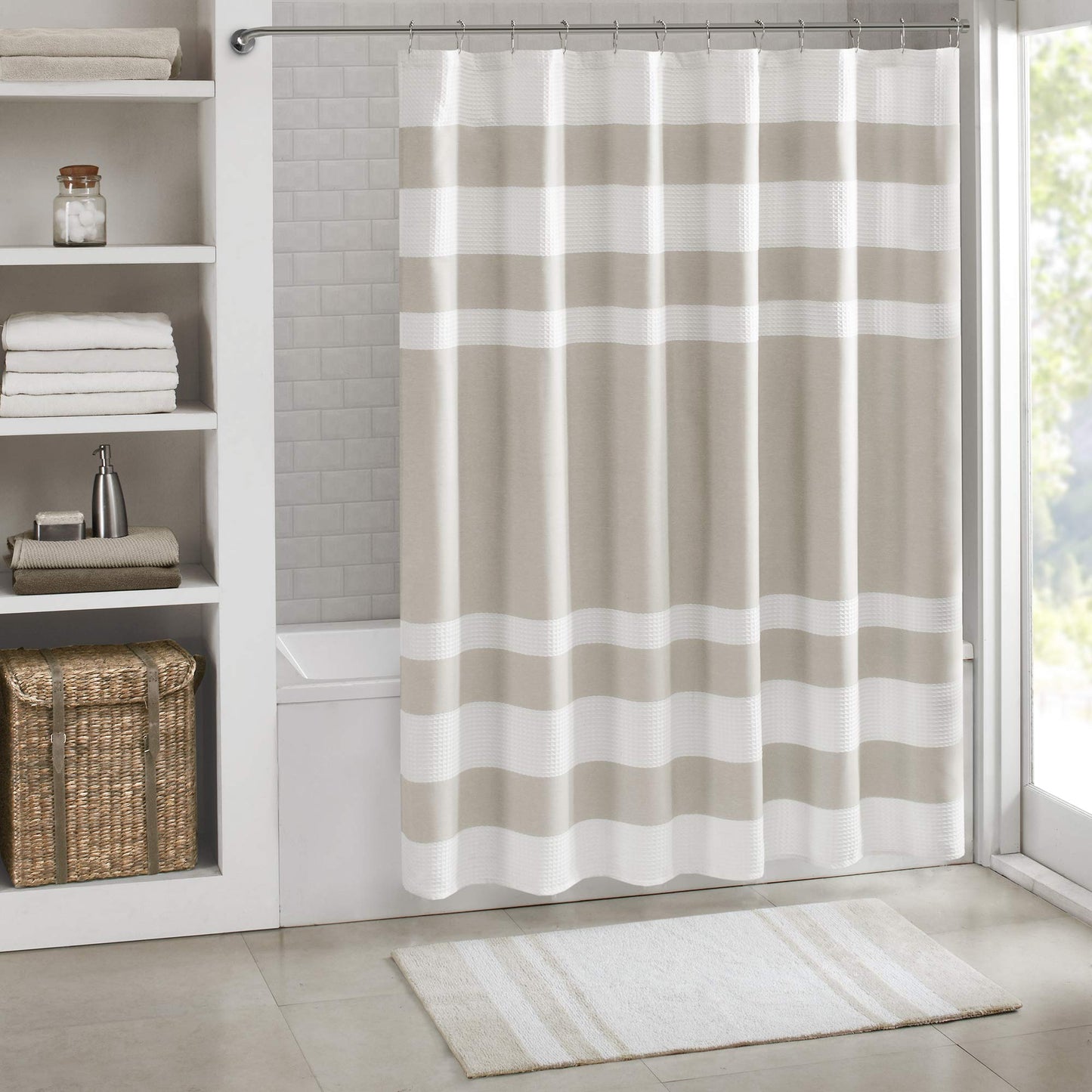 Madison Park Spa Waffle Shower Curtain with 3M Treatment, Taupe, 72x72"