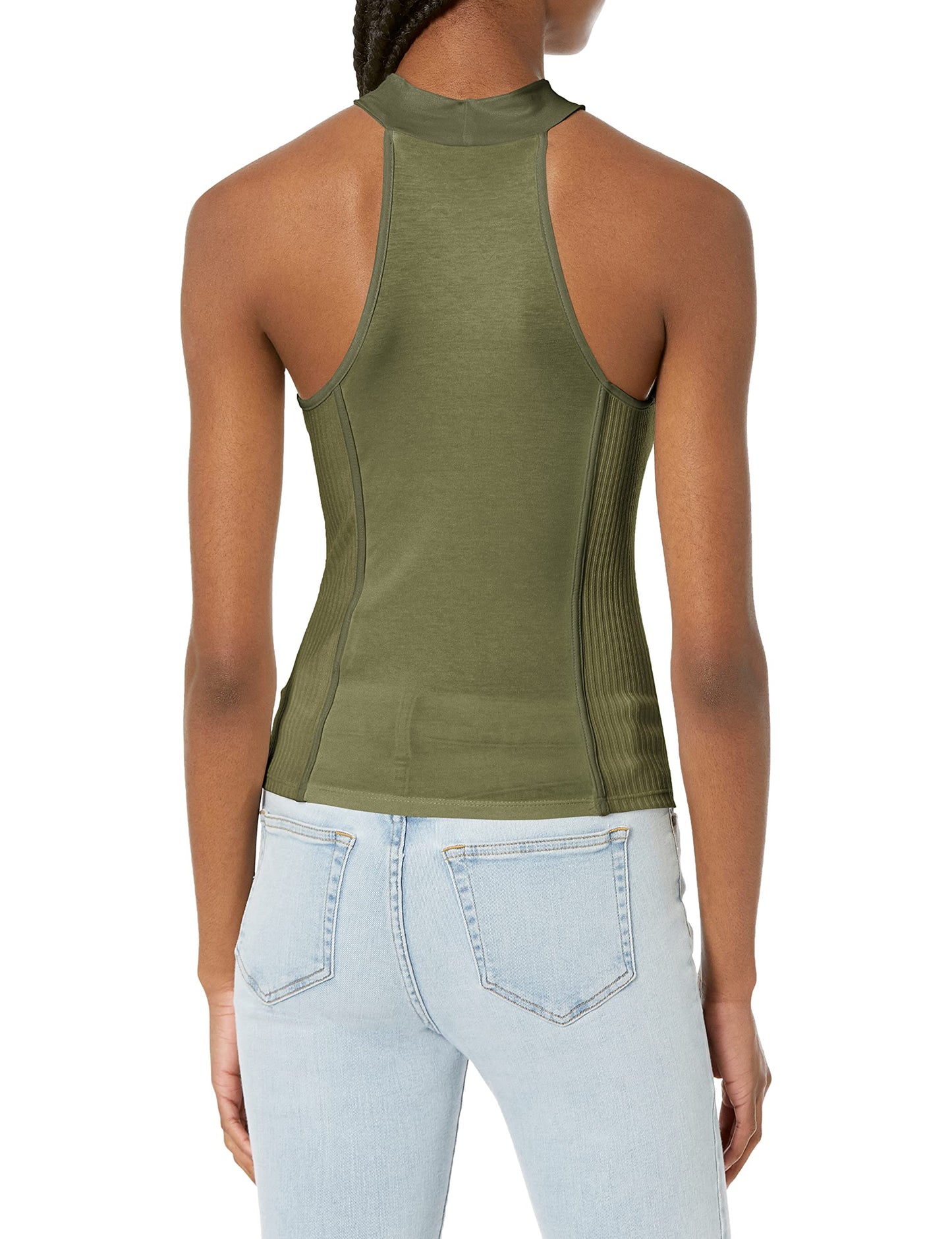 GUESS Women's Eco Sleelvess Camryn Rib Mix Top, Lichen Leaf Green, Medium
