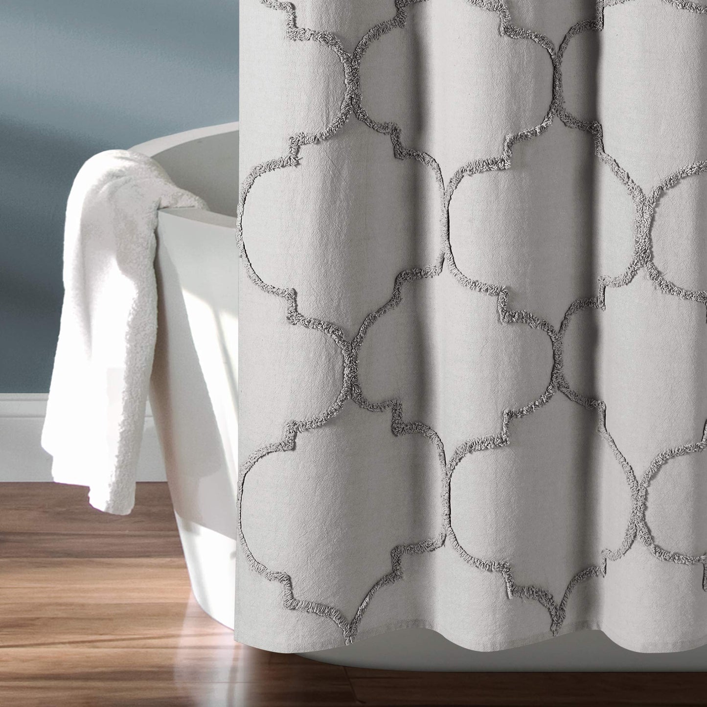 Lush Decor Avon Chenille Trellis Textured Cotton Shower Curtain, 72x72, Light Gray, Single