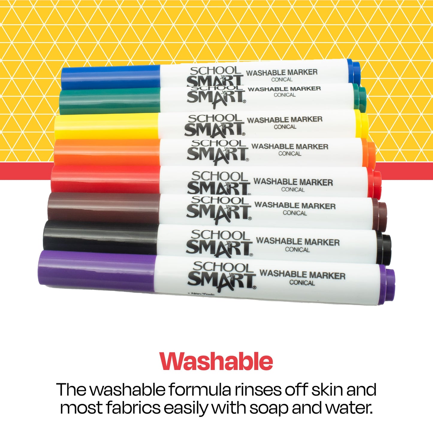 School Smart Washable Marker Classroom Pack, Conical Tip, Assorted Colors, Pack of 200