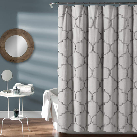 Lush Decor Avon Chenille Trellis Textured Cotton Shower Curtain, 72x72, Light Gray, Single