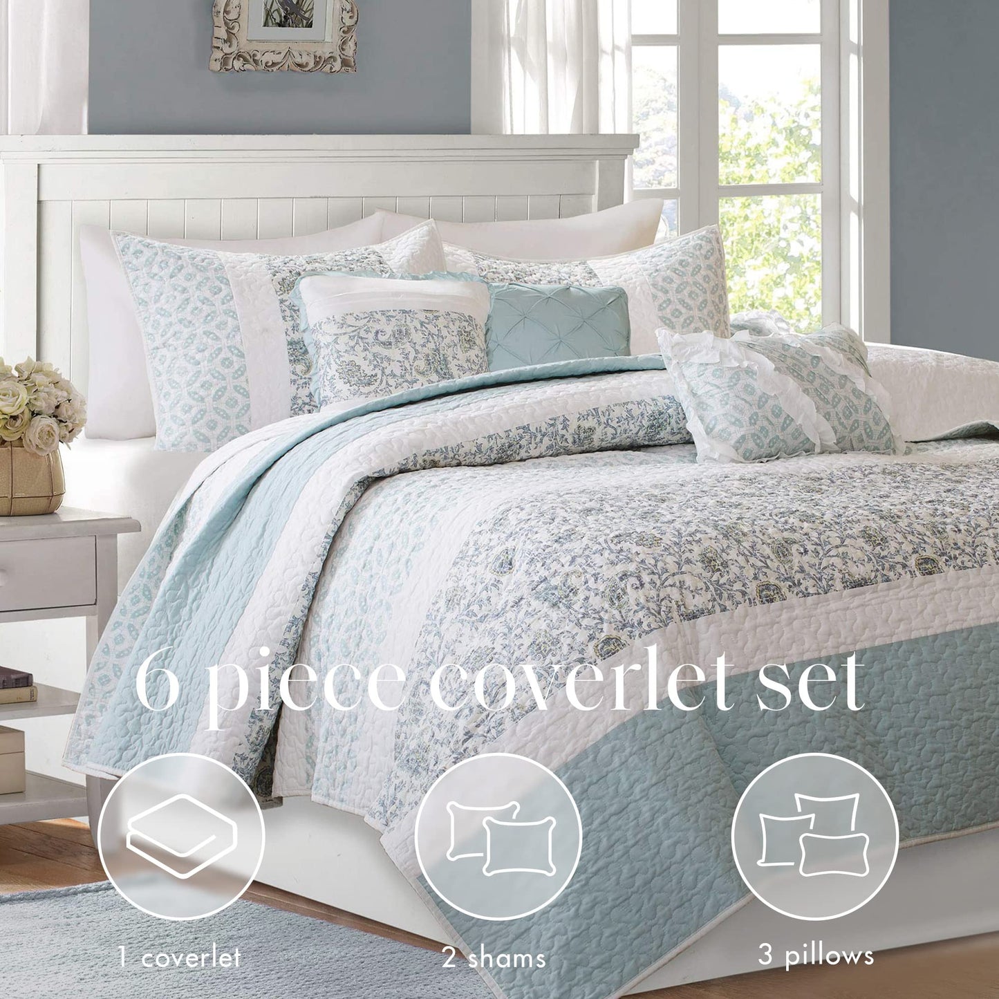 Home Essence Stella Premium Cotton Percale Quilted Full/Queen Coverlet Set