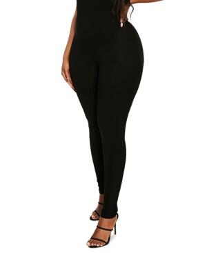 Naked Wardrobe Snatched to the Side Ribbed Leggings in Black at Nordstrom, Size