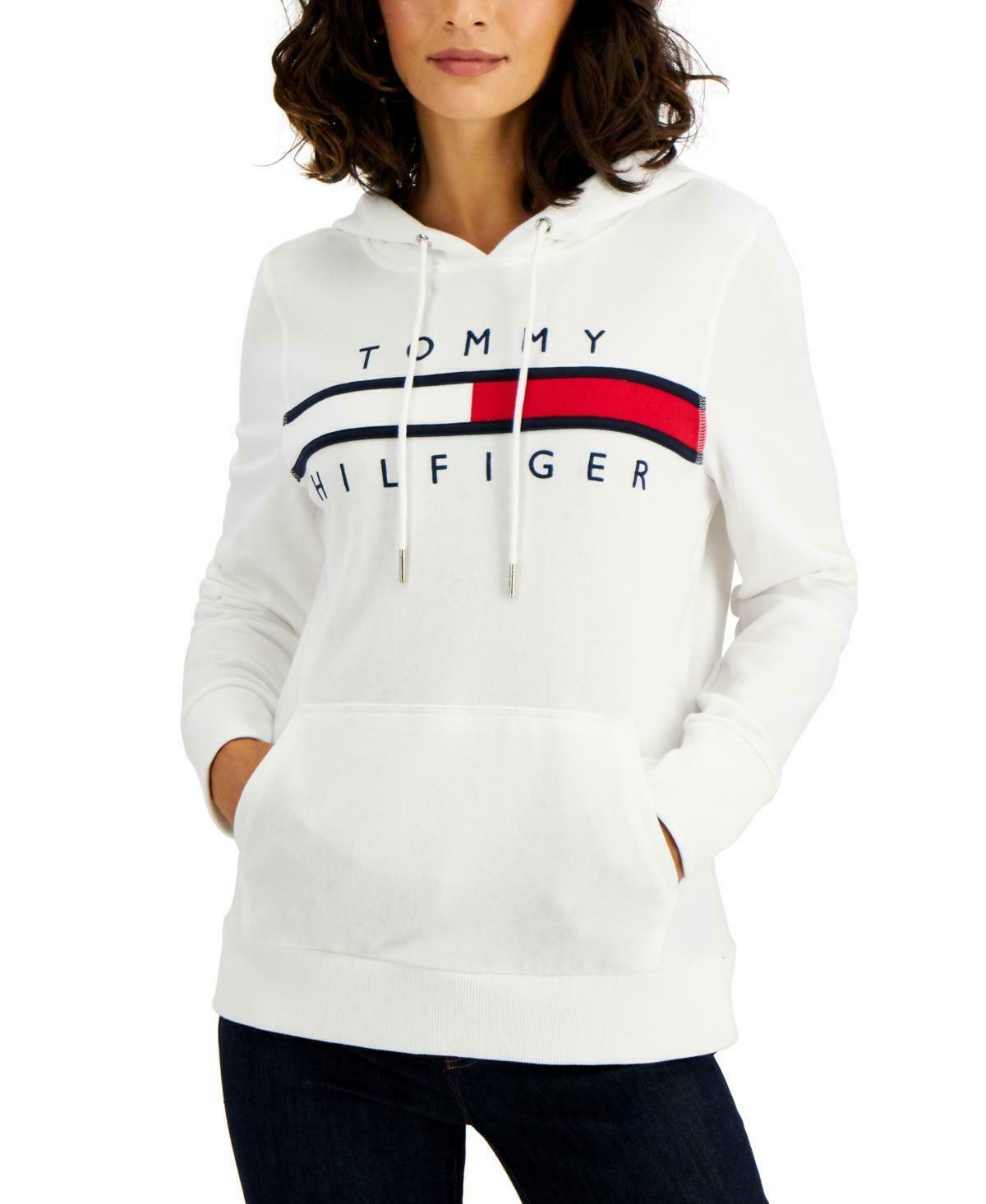 Tommy Hilfiger Women's Graphic Hoodie Sweatshirt, Rich White, Large
