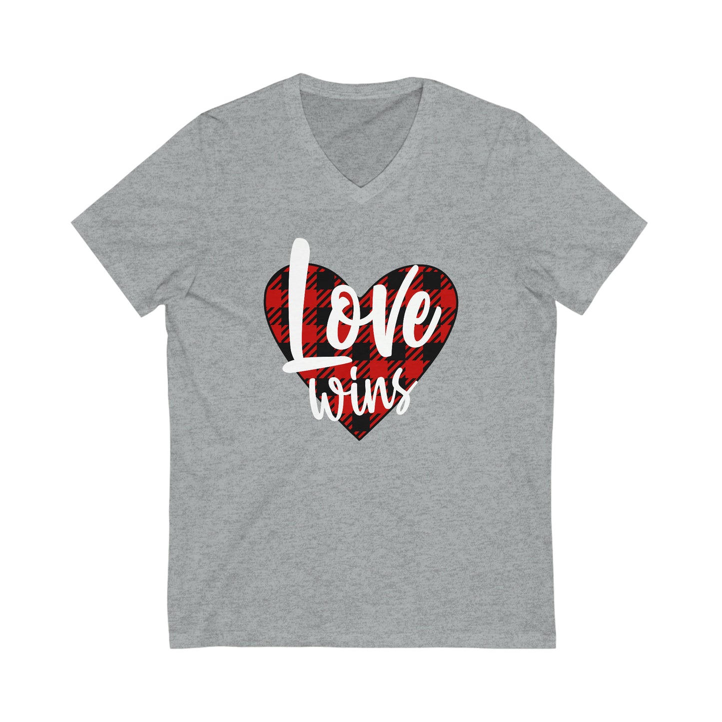 Love Wins Plaid Heart Jersey Short Sleeve V-Neck Tee - WITH 3XL