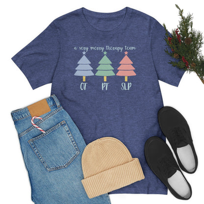 A Very Merry Therapy Team OT PT SLP Christmas Shirt Heather True Royal Color