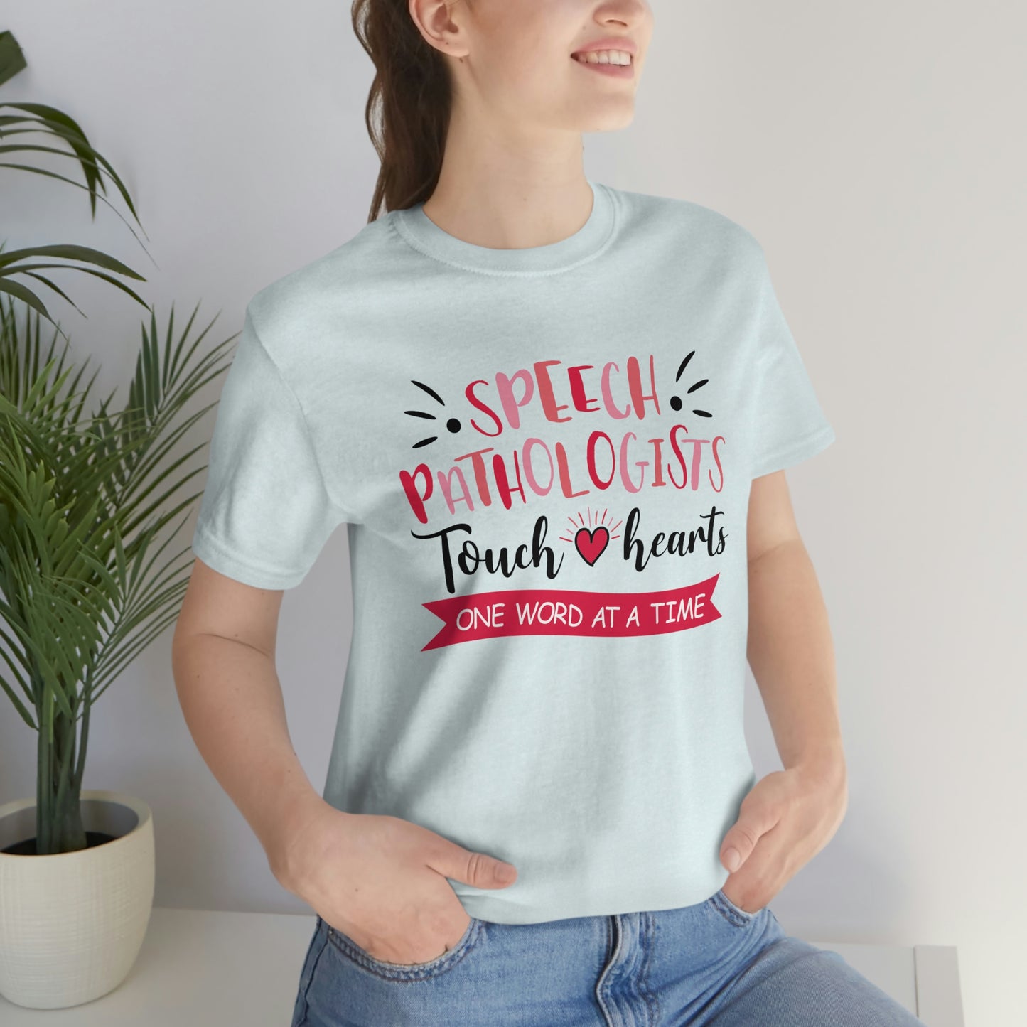 SLP Valentine's Day Shirt Speech Patholigists Touch Hearts One Word At A Time