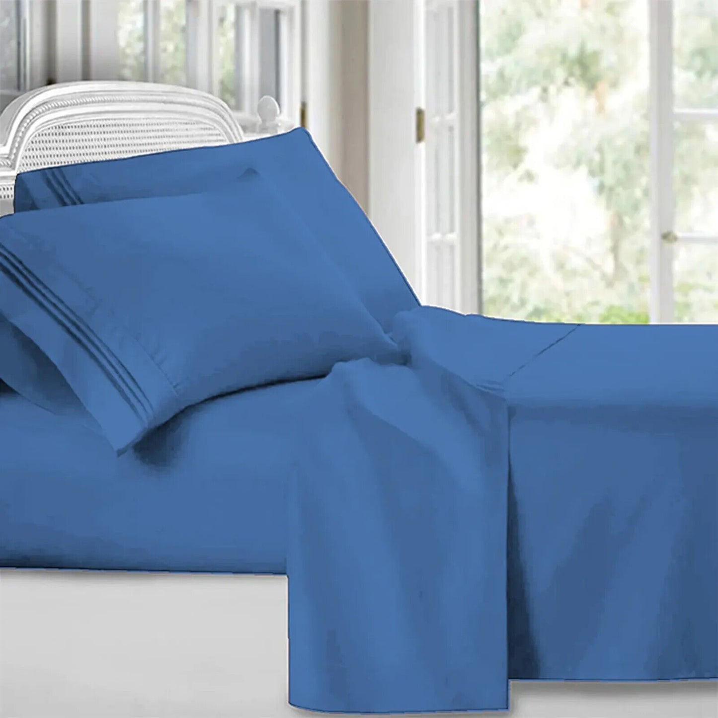 4 Piece Bed Sheet Set Deep Pockets King Queen Size Super Soft Cotton 2500 Series Blue Color