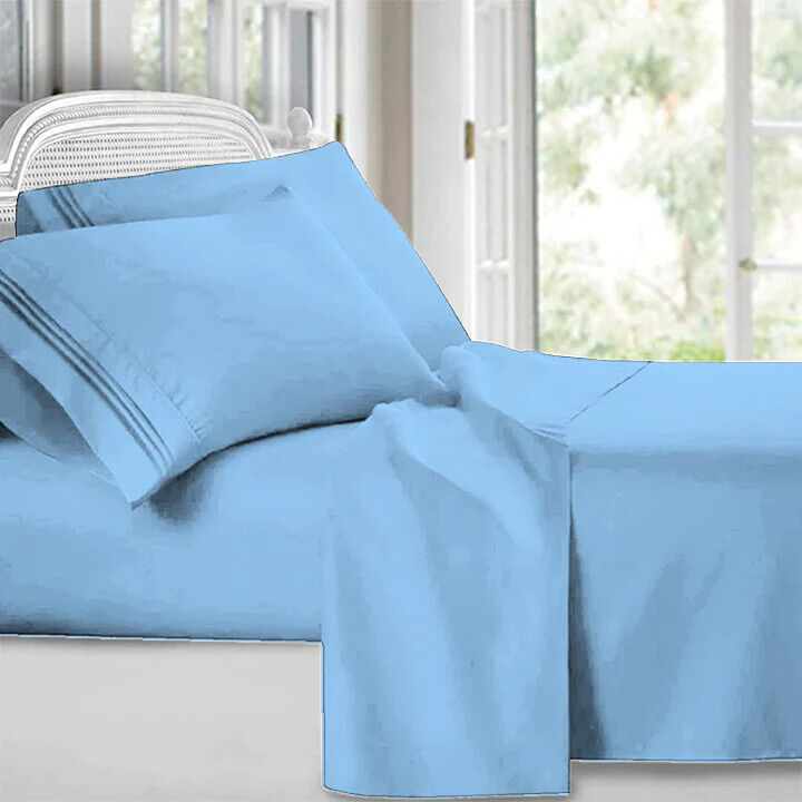 4 Piece Bed Sheet Set Deep Pockets King Queen Size Super Soft Cotton 2500 Series Aqua Color