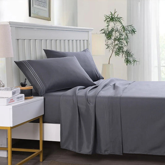 4 Piece Bed Sheet Set Deep Pockets King Queen Size Super Soft Cotton 2500 Series  Gray Color