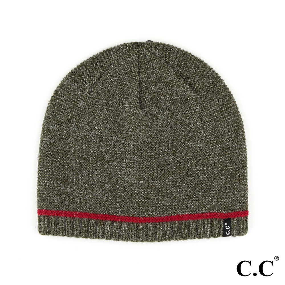 C.C Solid Beanie Hat Winter With Accent Stripe Unisex Adult Men Women Gift