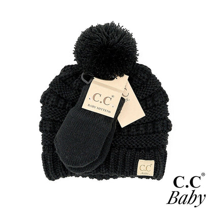 C.C Baby Beanie Hat and Mitten Glove Infant 0-9 Months Solid Ribbed Winter Glove