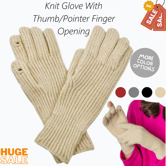 Women's Knit Glove With Thumb/Pointer Finger Opening Smartphone Winter Gloves