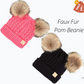 C.C Kids Double Faux Fur Pom Beanie Hat Winter Cable Knit Girls Boys One Size
