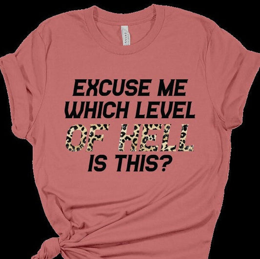 Excuse Me Which Level Of Hell Is This T-Shirt Tee Women's Clothing Perfect Birthday Gift For Her Made in USA Plus Size Mom Graphic Shirt