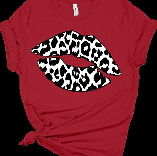 Leopard black and white Lips, leopard t-shirts, leopard lips t-shirts, lips, tops and tees,